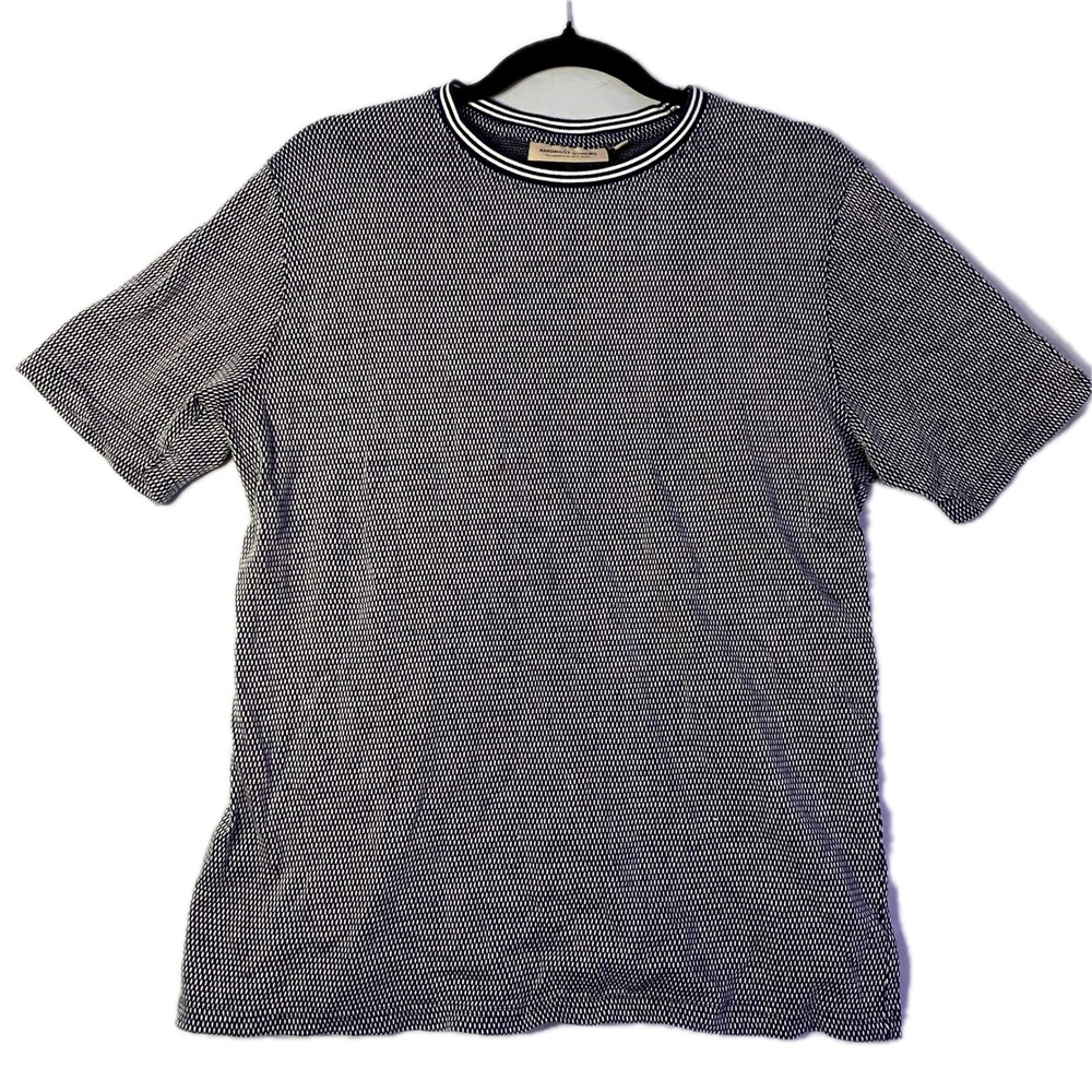 Amongst Others Knit Shirt Mens Medium Blue Textured‎ Ringer Tee NYC Studio